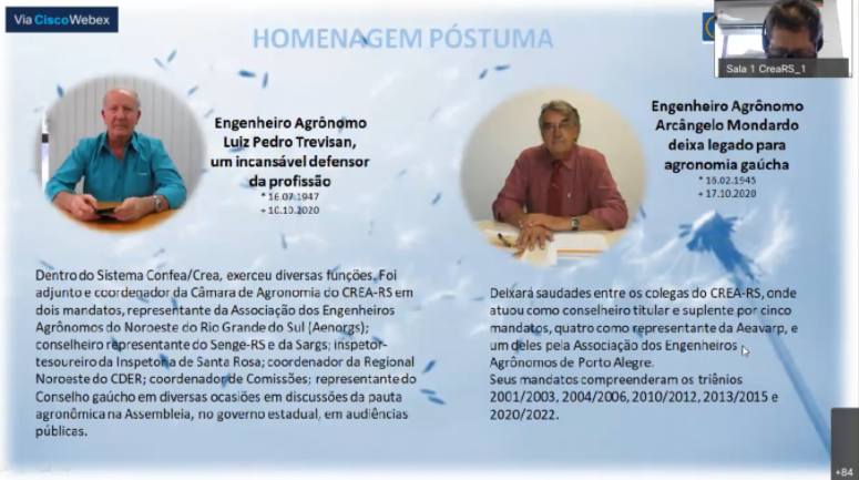 Homenagens aos engenheiros agrônomos Luiz Pedro Trevisan e Arcângelo Mondardo que faleceram em outubro